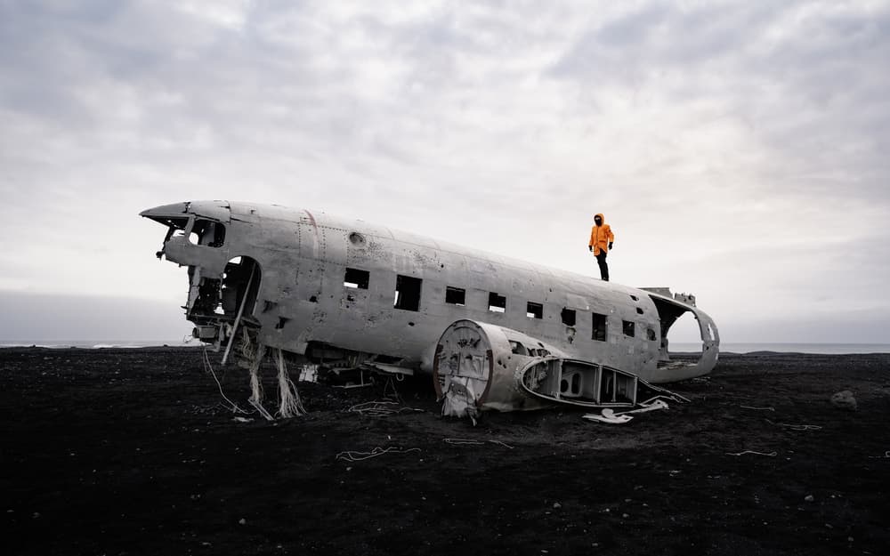 Plane wreck at Sólaheimasandur black sand..