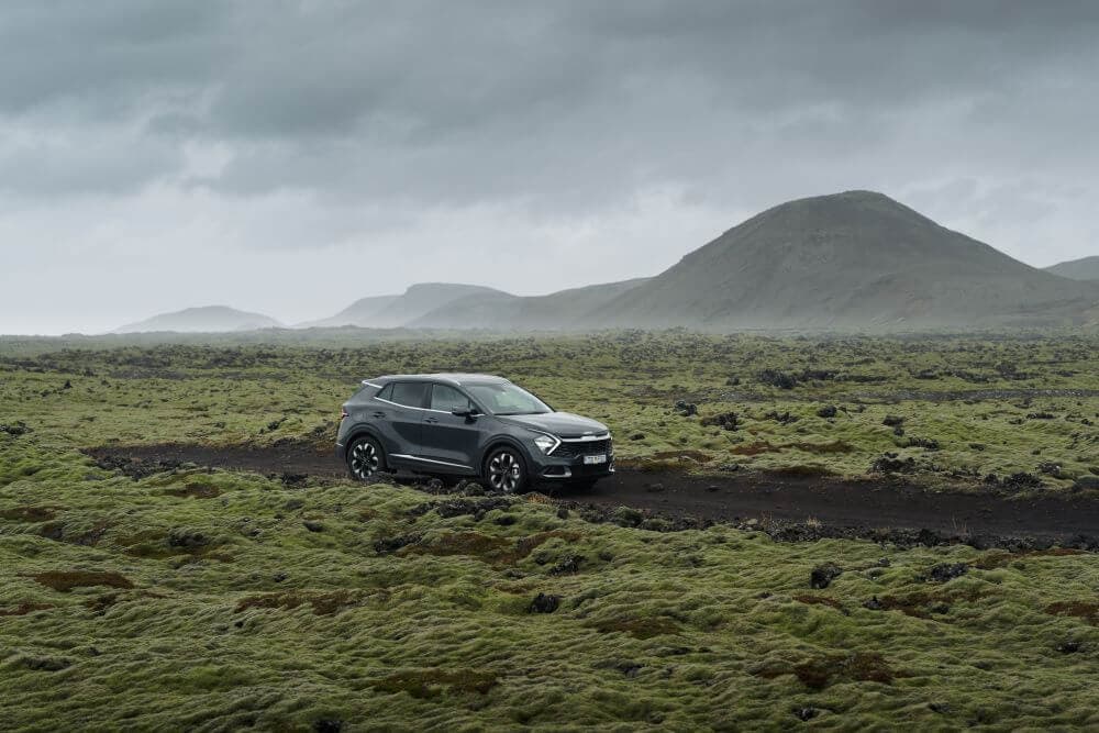 Car at the end of the road in iceland's highland.