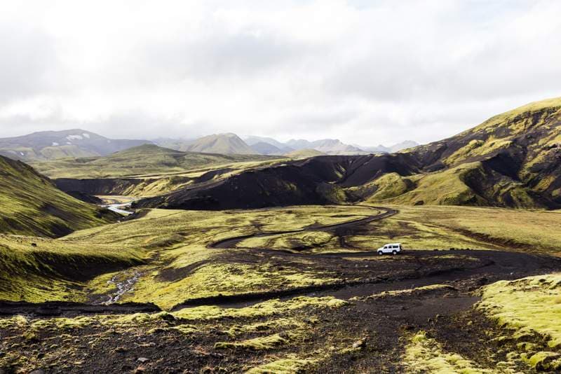 F-road driving in Iceland Car on a mountain road in Iceland