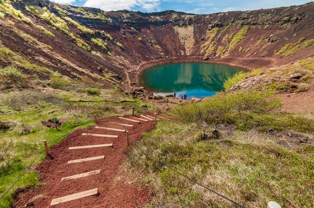 Escalier vers le cratère de Kerið.