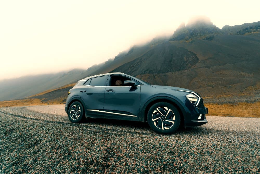 Iceland rental car. Rental car in Iceland on the road.