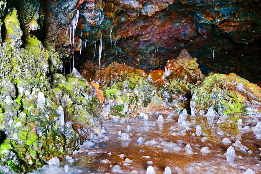 Crystals inside Vatnshellir cave in West Iceland. 