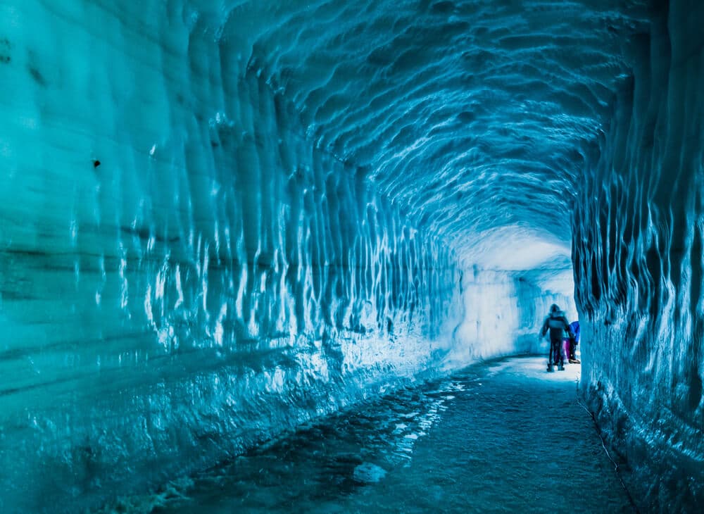 Langjökull glacier into the ice tunnel. 