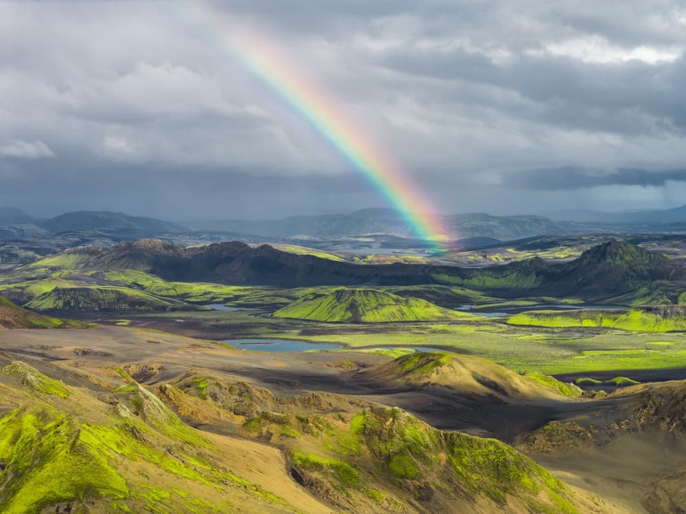 Iceland's highland in summer. Rainbow over Iceland's highland in summer.