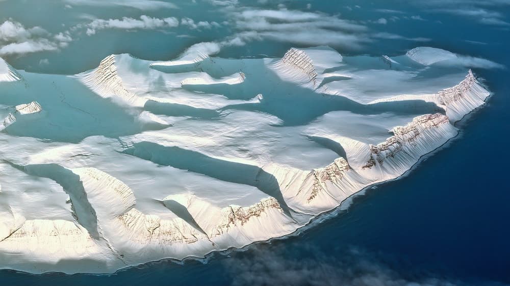 Iceland peninsula in winter from above