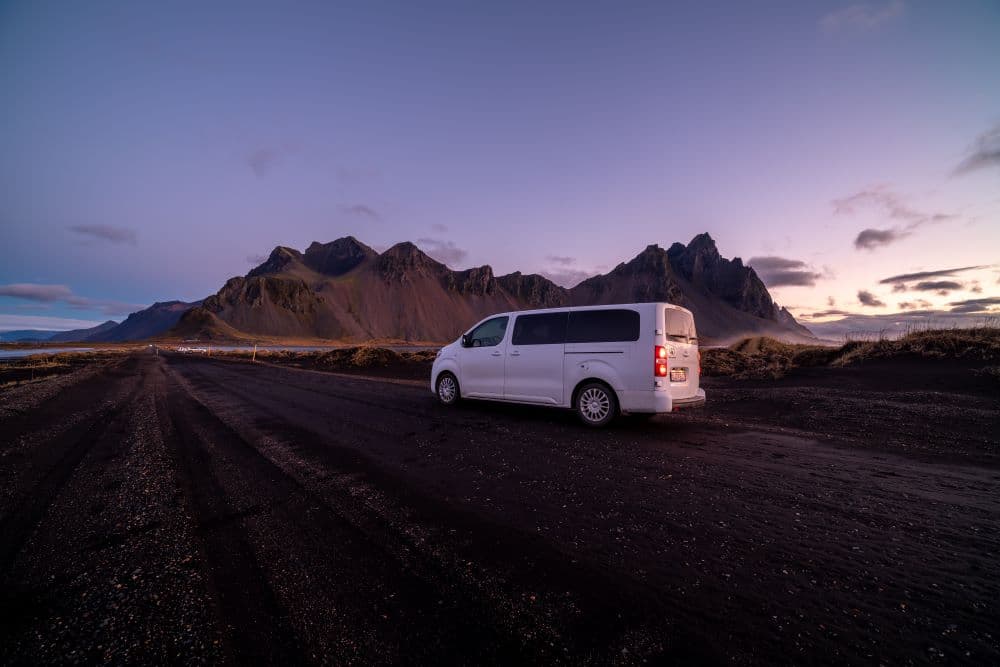 Passenger van on Iceland road.