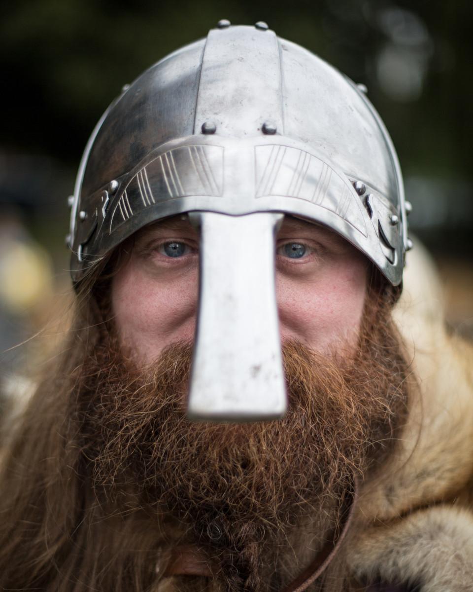 Icelandic Viking Man with a beard and viking helmet
