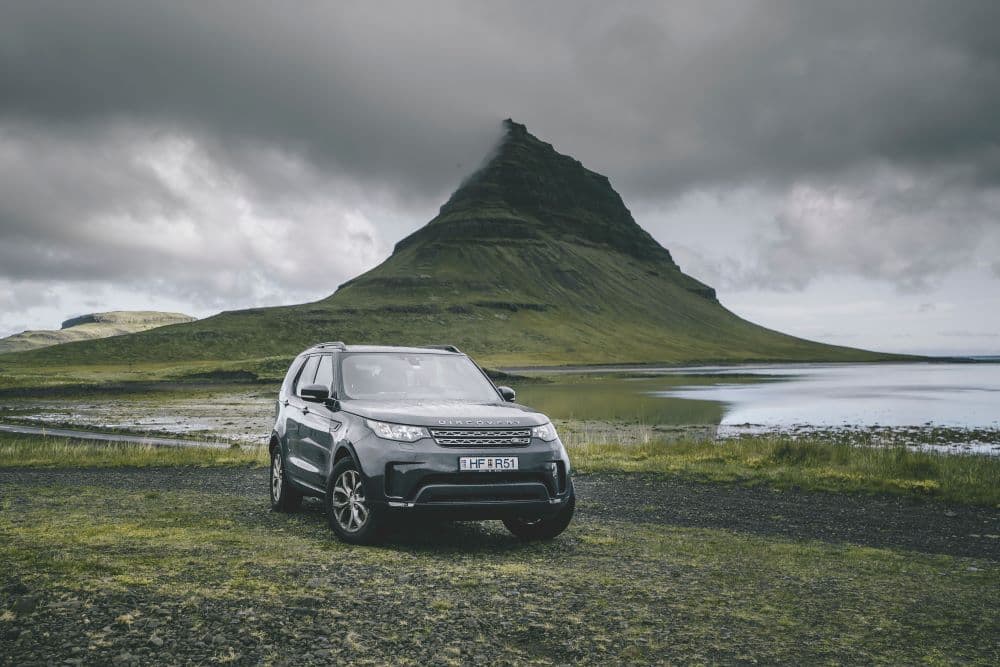 Car Rental Kirkjufell 4x4 car rental and Kirkjufell mountain.