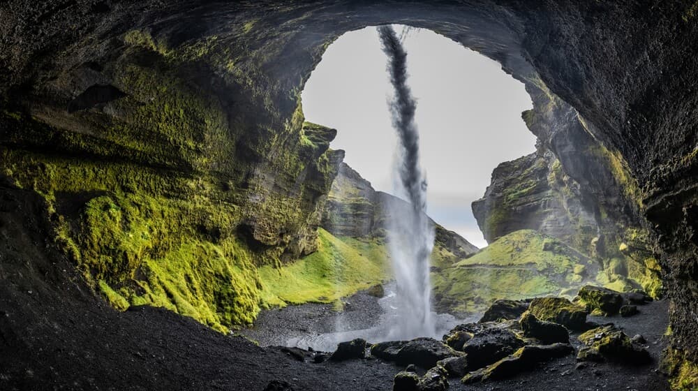 Kvernufoss waterfall. Kvernufoss Iceland waterfall in Skaftafell national park.