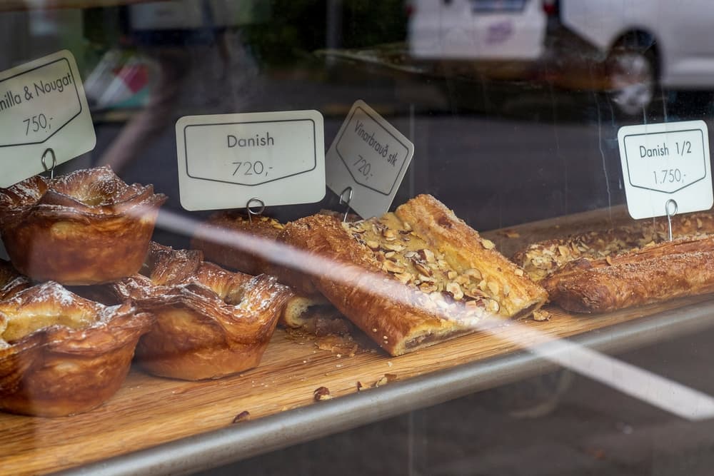 Icelandic pastry in a window in Reykjavik. 