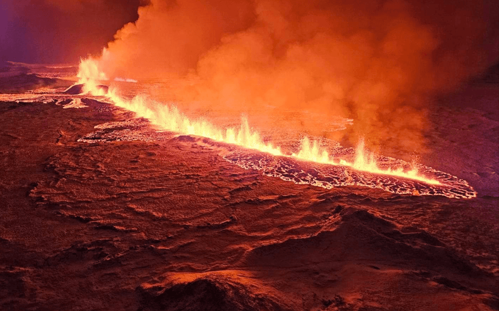 Volcano grindavik iceland blue car rental.
