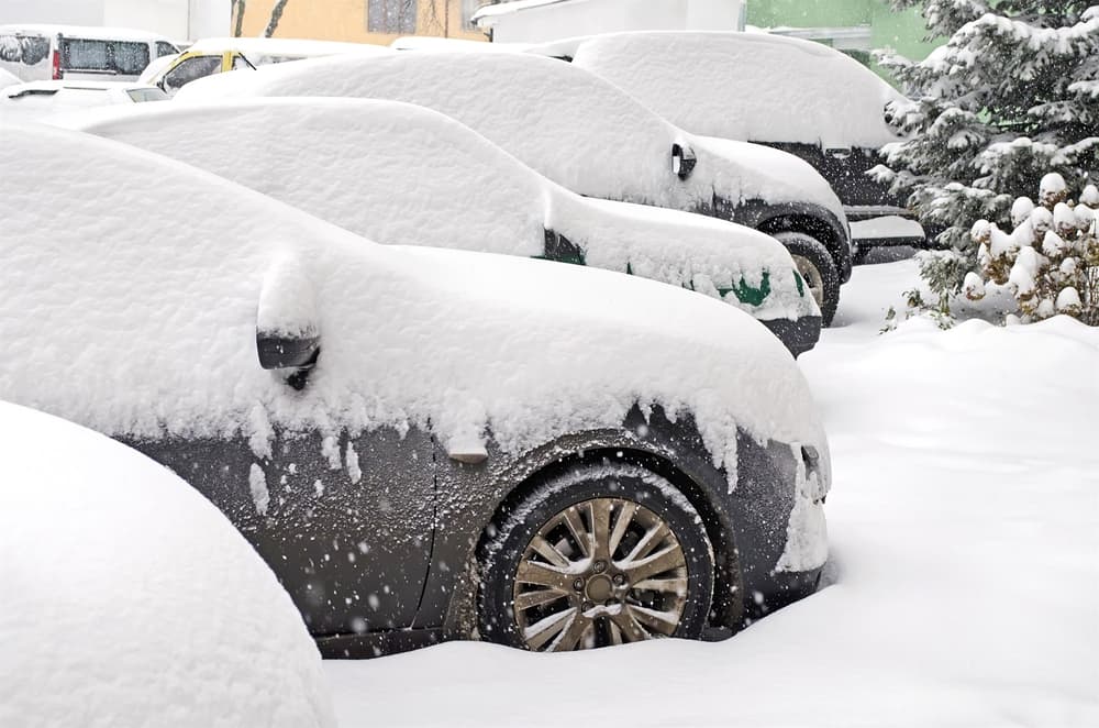 Snow covered cars.