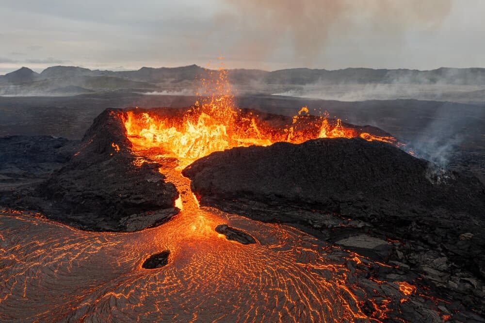 Volcano eruption at Reykjanes Peninsula in Iceland