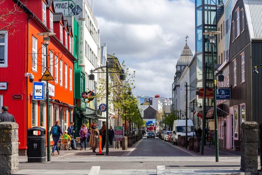 Reykjavik city in May. Blue Car Rental Reykjavik down town austurstraeti