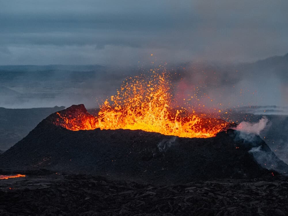 Volcanic crater Iceland lava in Reykjanes Volcanic eruption at Reykjanes Peninsula in Iceland