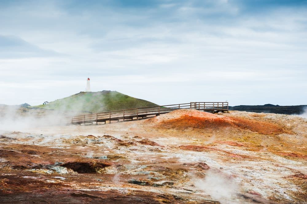 mud pots at gunnuhver at reykjanes peninsula iceland