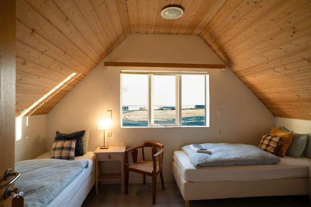 Hotel room in Iceland. Bright hotel room in Iceland with two beds..