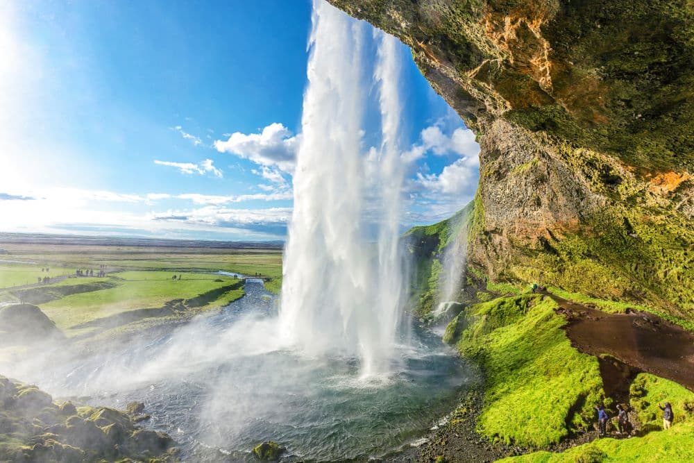 Behind Seljalandsfoss waterfall in Iceland.