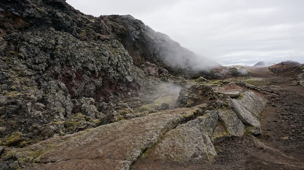 Volcanic site at Fagradalsfjall smoking hot lava in Iceland.