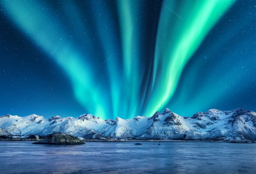 Northern lights in Iceland in winter.