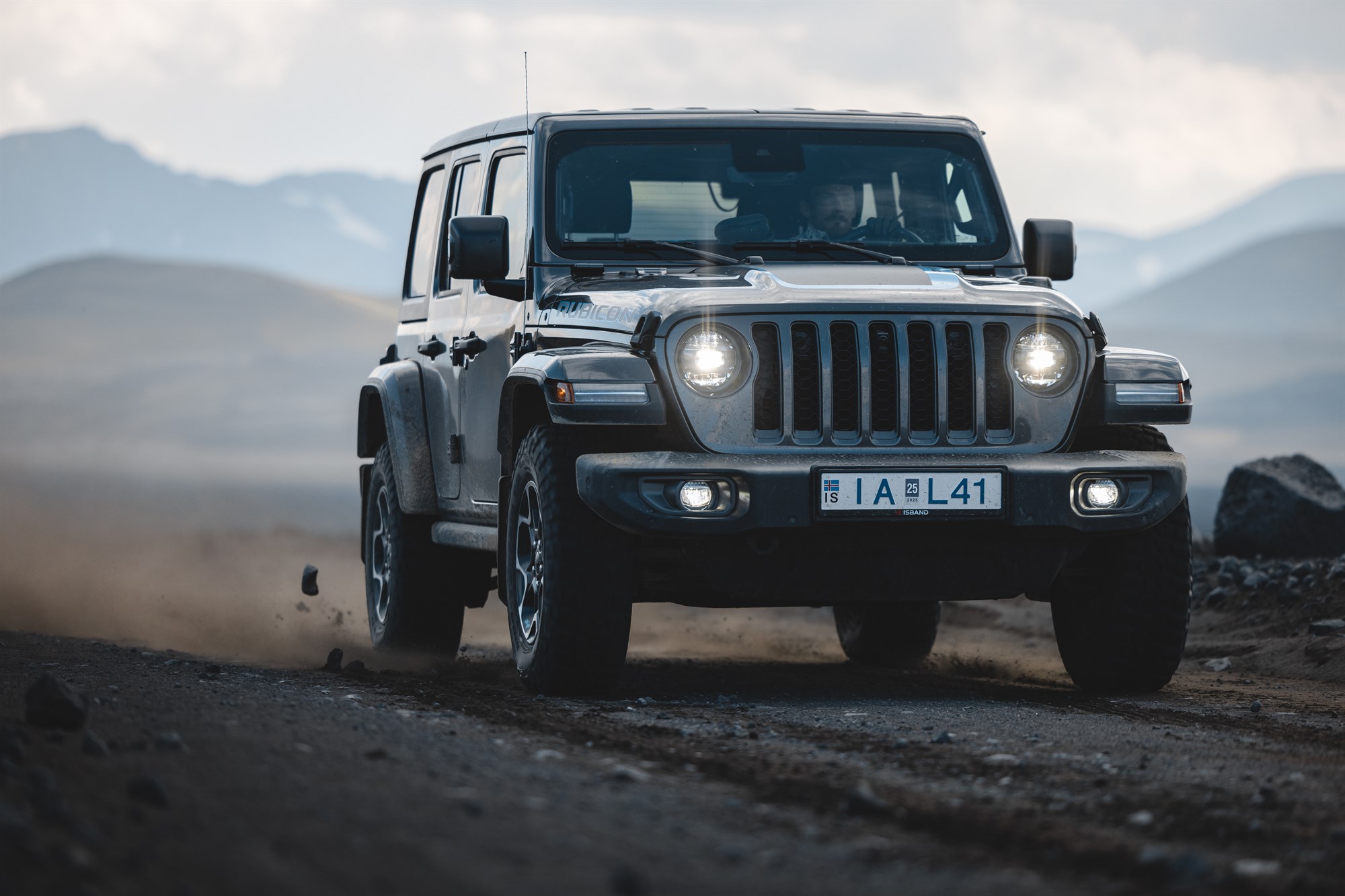 Wangler Rubicon driving on an F-road in Iceland.