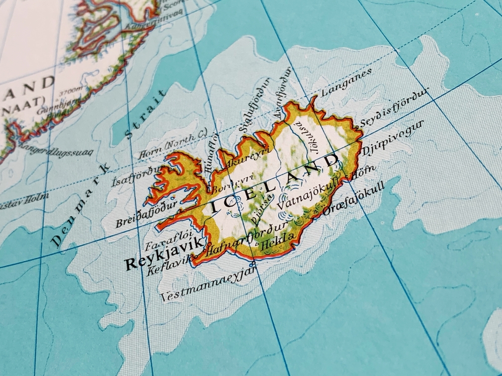 Map of Iceland with city names. 