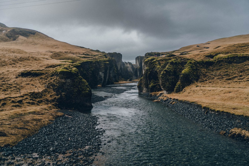 Opening cliffs of Fjaðrárgljúfur canyon in south Iceland.