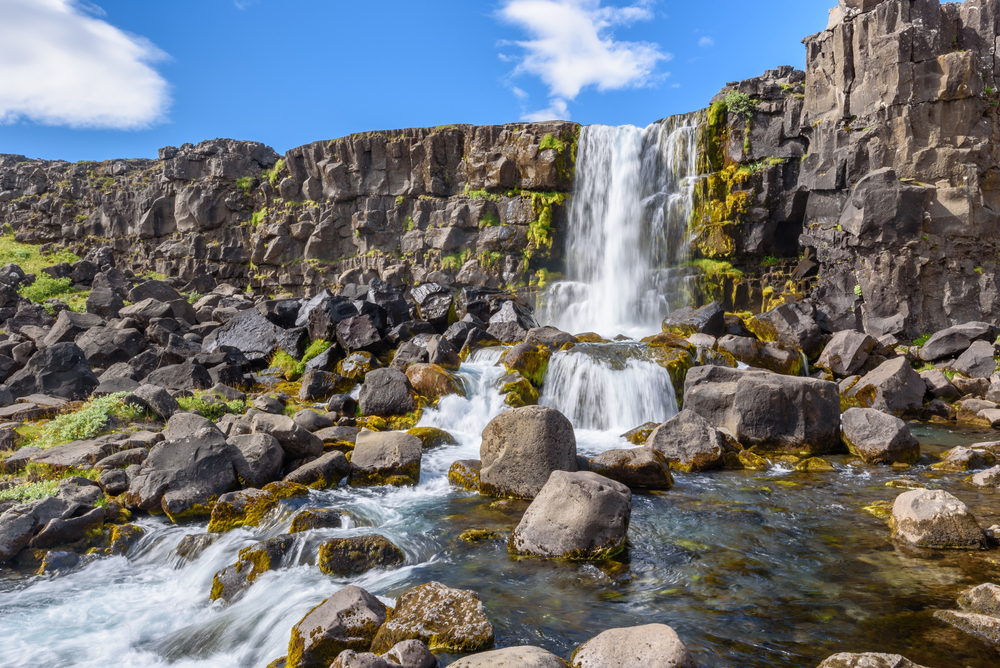 Öxnarfoss waterfall in Thingvellir national park.