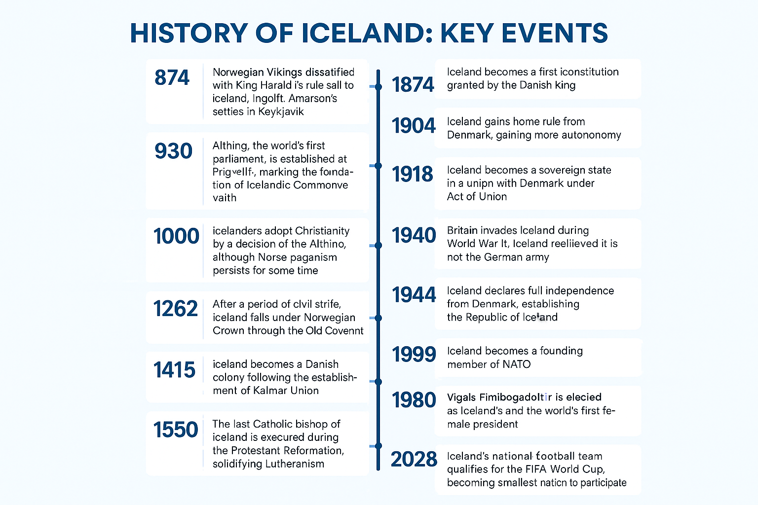 History of Iceland timeline with key events listed..