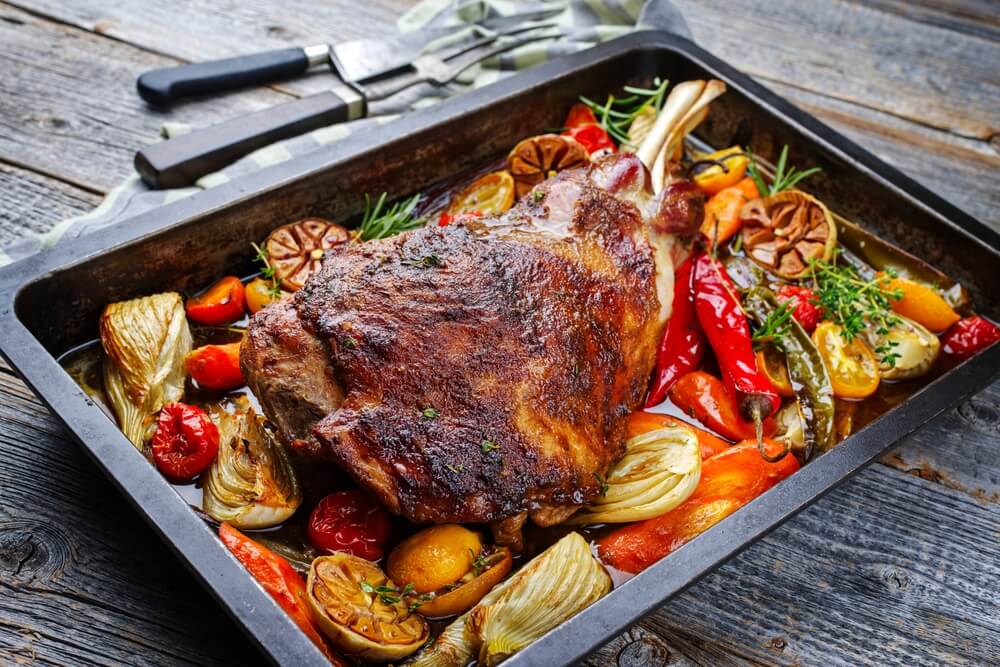 Rosted leg of lamb easter dinner.