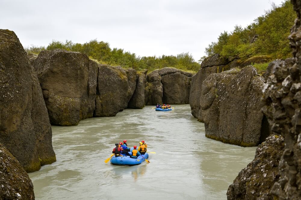 River rafting in Iceland. River rafting in a glacier river at Fludir in Iceland.