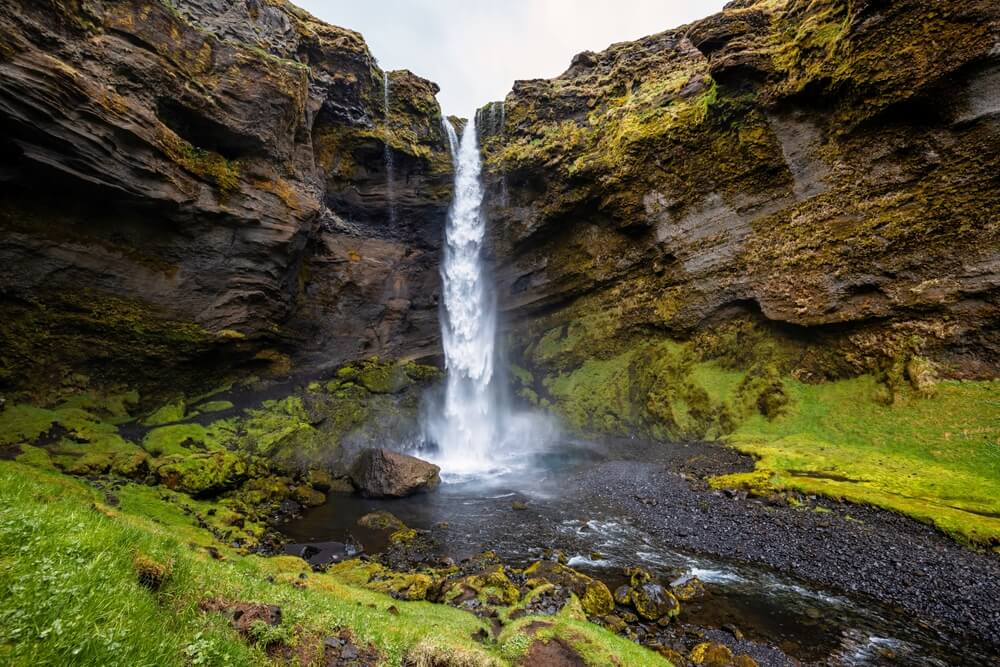 Kvernufoss waterfall in South Iceland canyon