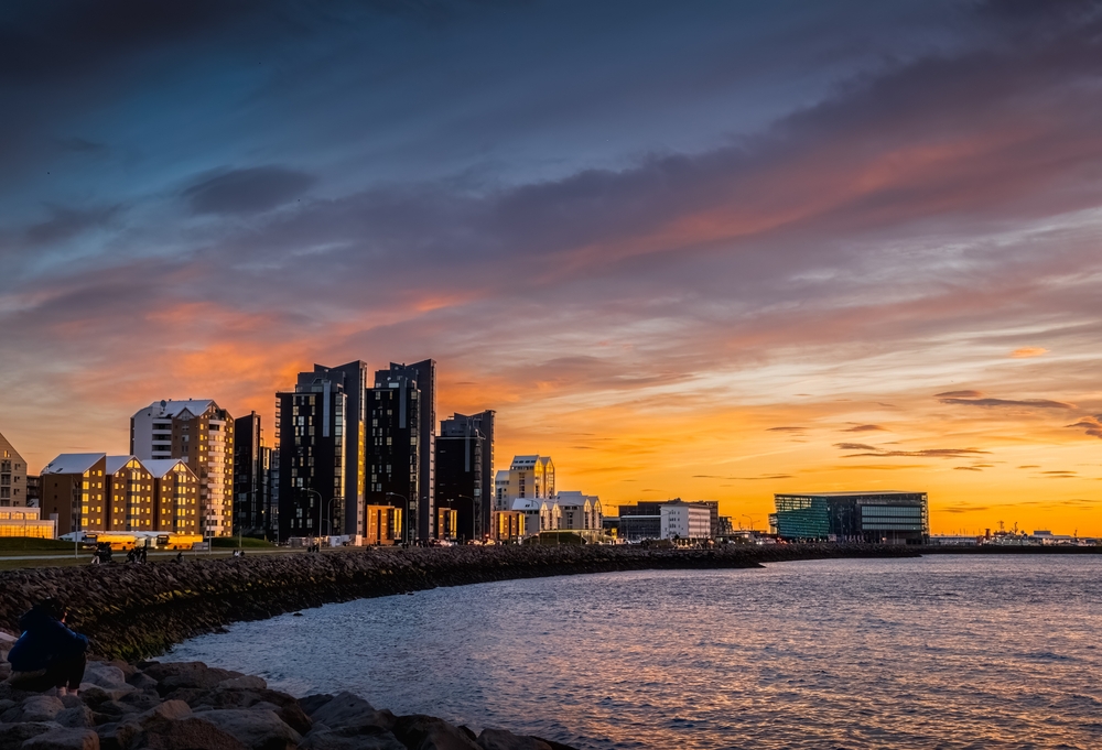 Reykjavik evening. Reykjavik shoreside in the evening light.