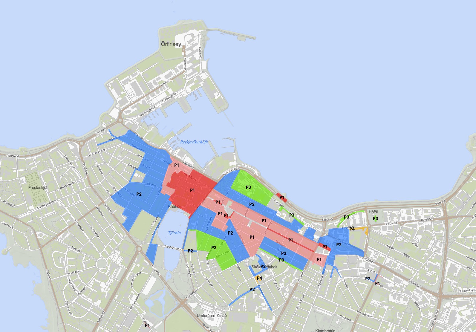 Map of Reykjavik parking zones.