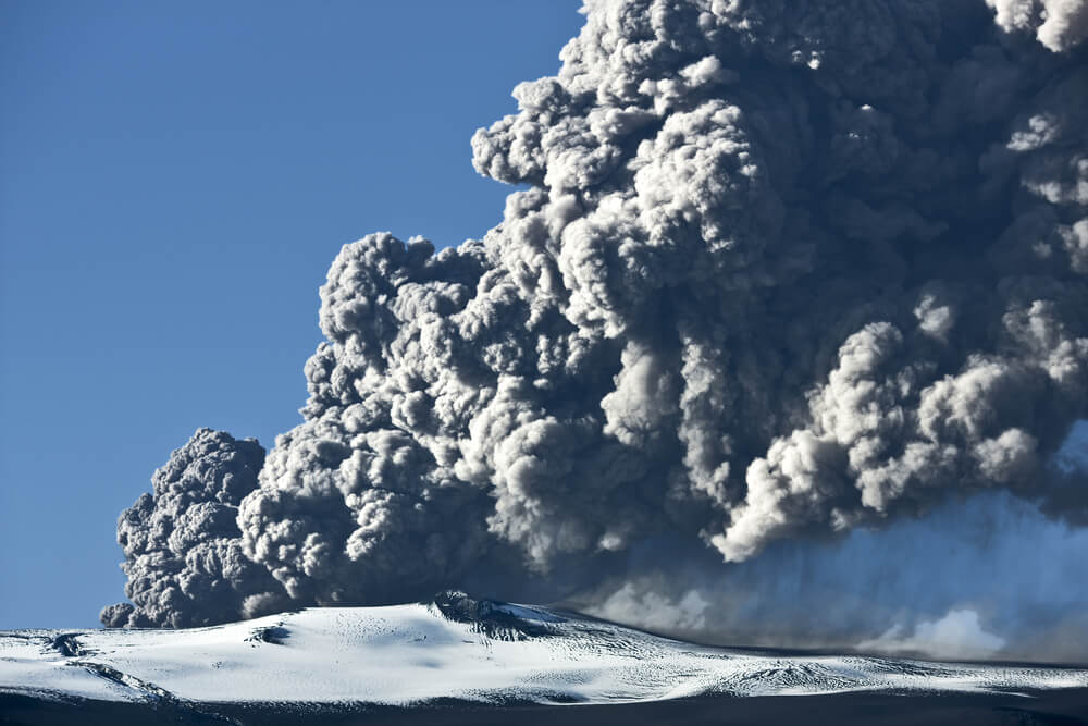 eruption at eyjafjallajokull volcano in 2010.